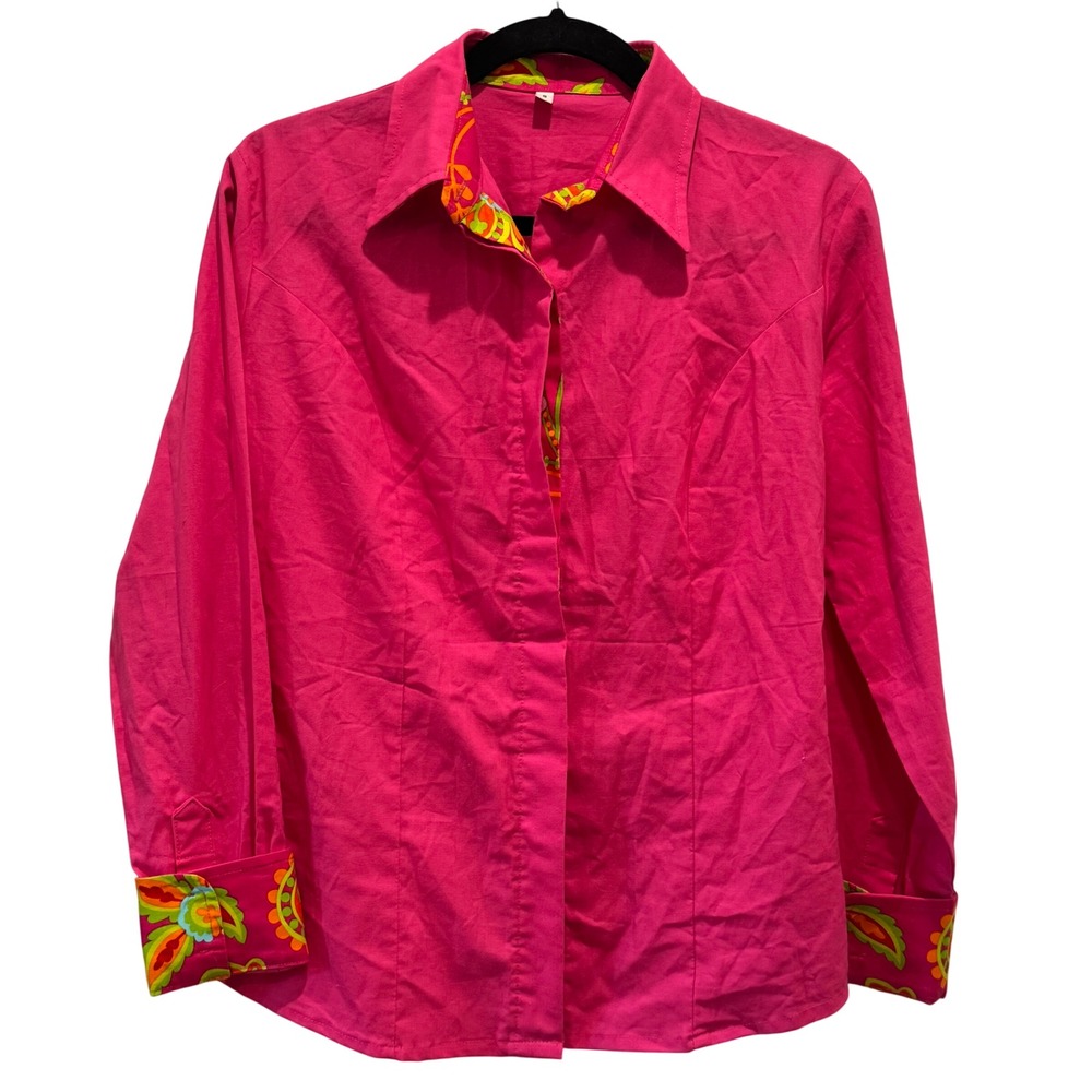 Middy N Me Button Down‎ Shirt Womens 8 Hot Pink Equestrian Contrast Trim Preppy